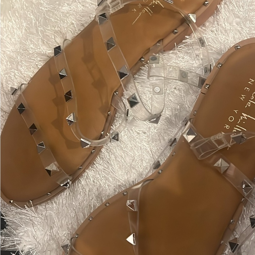 Nicole Miller Clear Studded Sandals